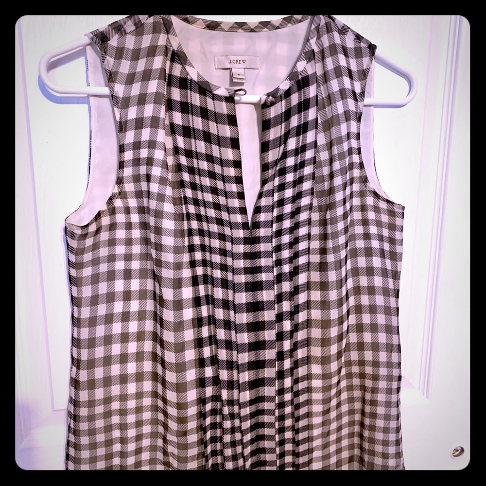 J Crew Black and white gingham silk sleeveless top
